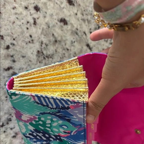 Lilly Pulitzer Blue and Pink Clutch Vibrant Tropical Design - Picture 4 of 5